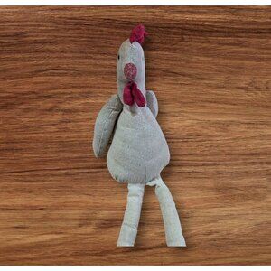Handcrafted Linen Chicken Plush Toy With Dangly Legs‎ & Red Comb Farmhouse